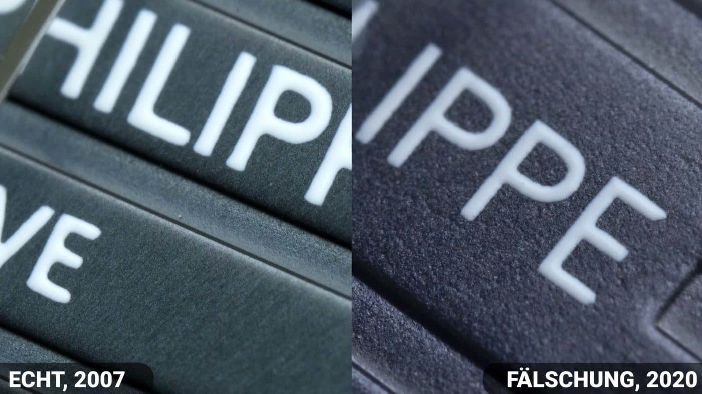Vergleich Schrift Zifferblatt Patek philippe Nautilus 5711 fake vs Real